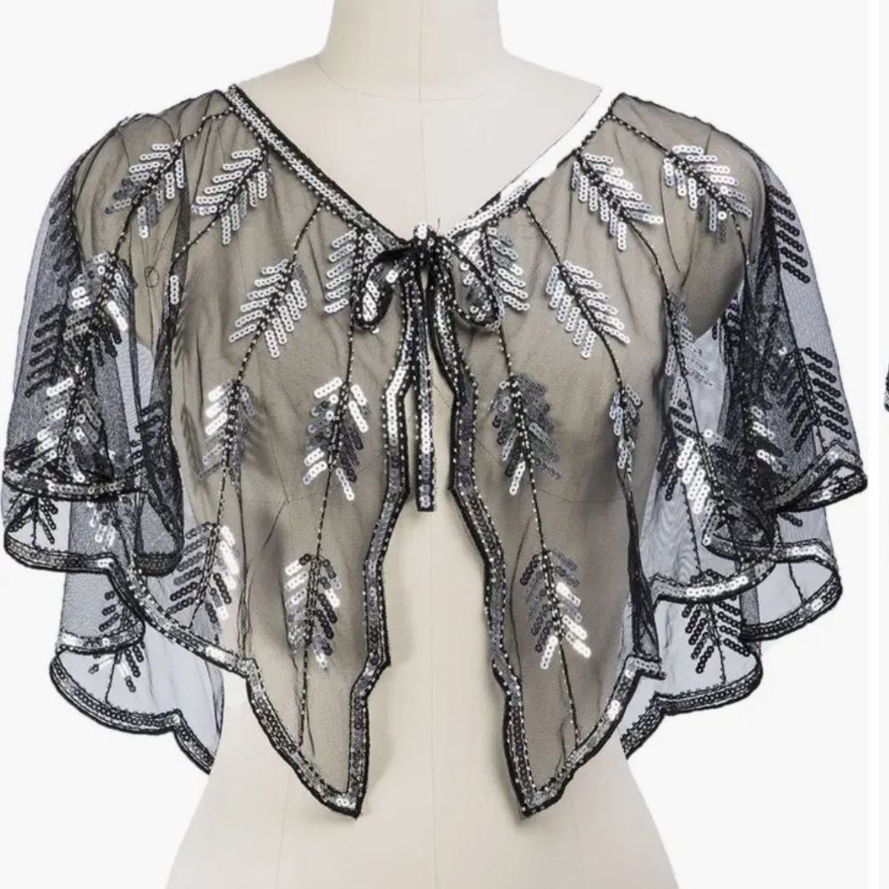 Saachi Sequin Mesh Capelet, NWOT, OS